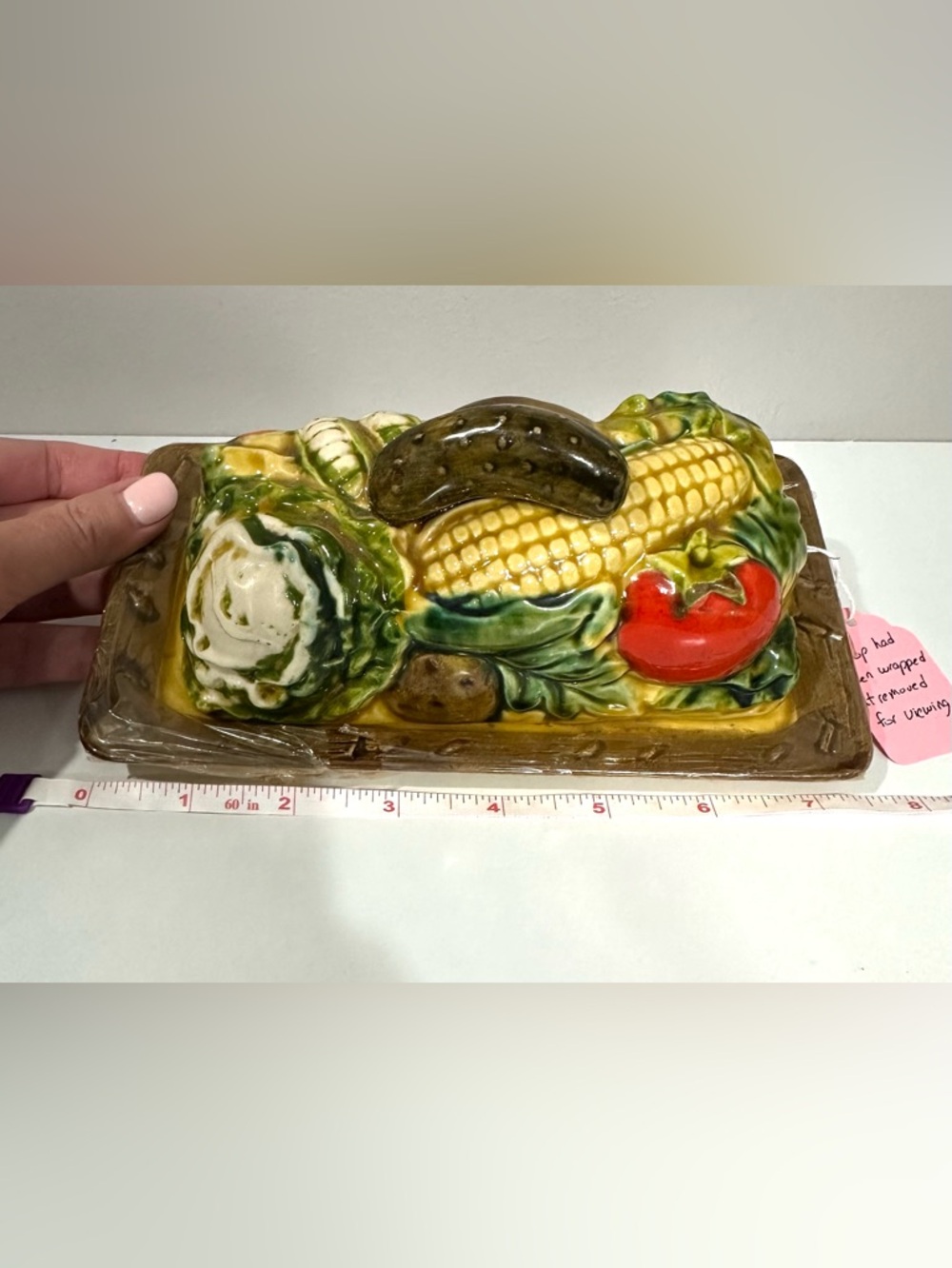 Vintage Trends Majolica Ceramic Butter Dish - Yellow, Green, Red